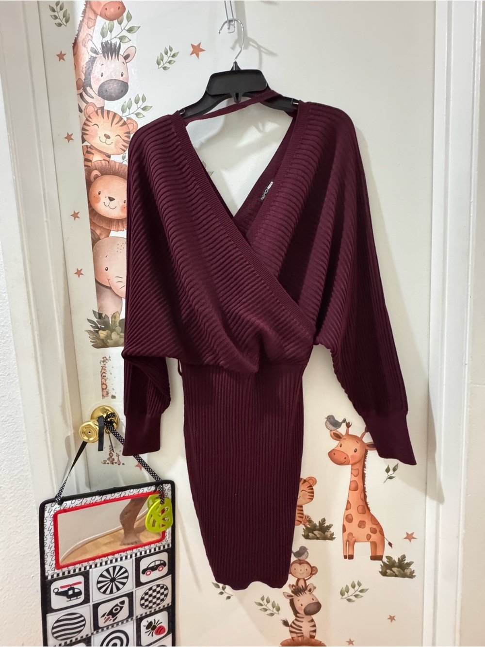 Fashion Nova Ribbed Sweater Dress in Burgundy
